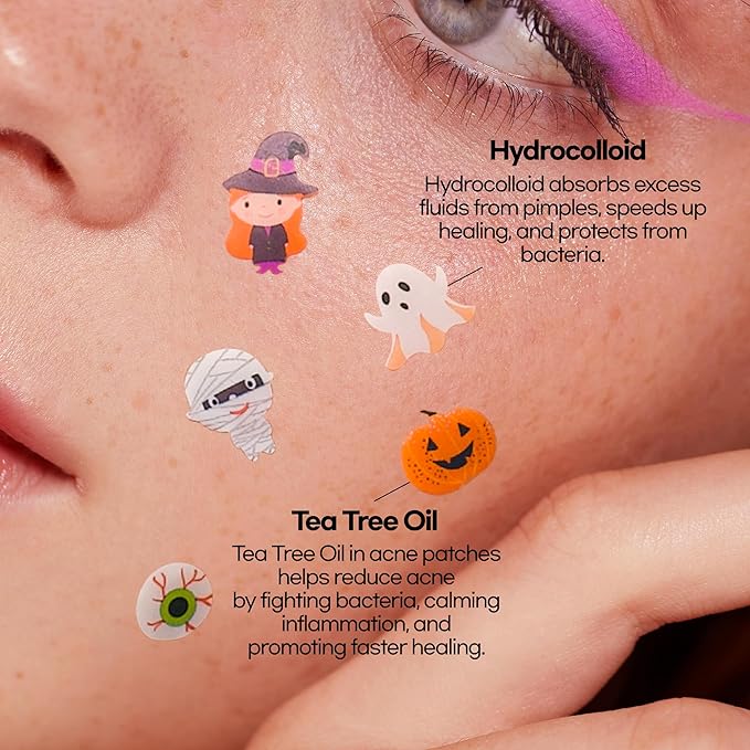 Epielle Acne Patch Shapes Edition, Acne Patches with Hydrocolloid Dressing, Fun for Parties, Sleepovers, Girls' Nights, Halloween Parties, Girls' Gift (Halloween Patch, 75ct)