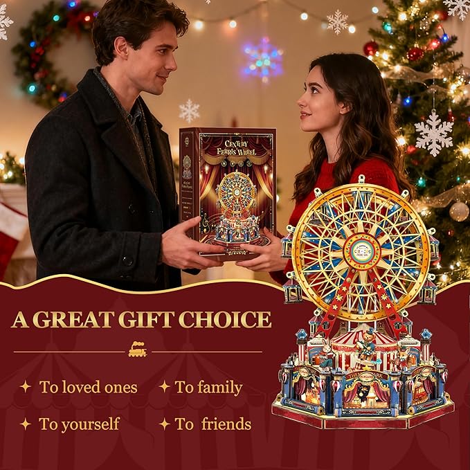 DIY 3D Wooden Puzzle Ferris Wheel,DIY Dollhouse Kit Circus Building Model,Christmas Decor Craft Sets with Lights and Music,Gifts for Adults Teens -Century Ferris Wheel(SQ-69)
