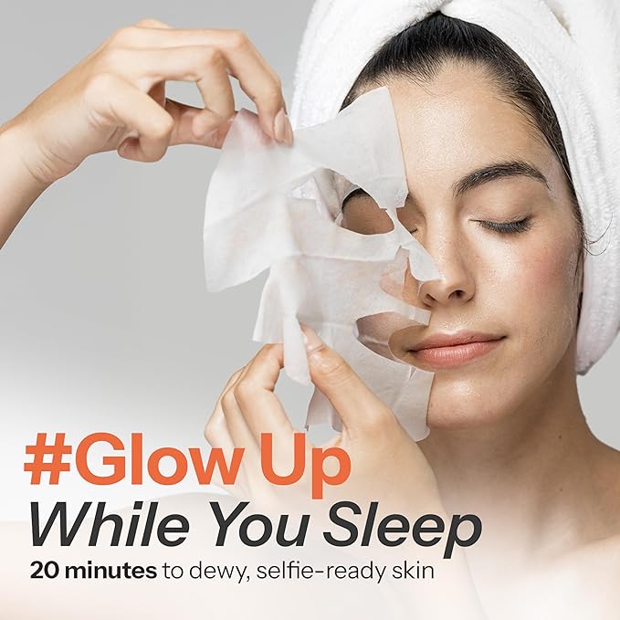 Vitamin C & Collagen Sheet Mask - Anti-Aging, Wrinkle & Age Spot Reducer, Hydrating & Moisturizing - Dermatologist Tested Korean Skincare, Clean Beauty, Cruelty-Free, All Skin Types - 5 Masks