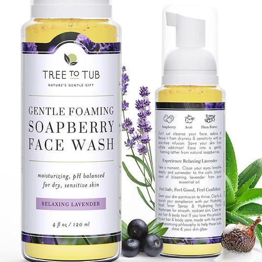 Tree to Tub Sensitive Skin Face Wash for Dry Skin - Moisturizing Gentle Face Cleanser for Women & Men, Hydrating Foaming Facial Cleanser, Daily Face Soap w/Organic Aloe Vera, All Natural Lavender Oil