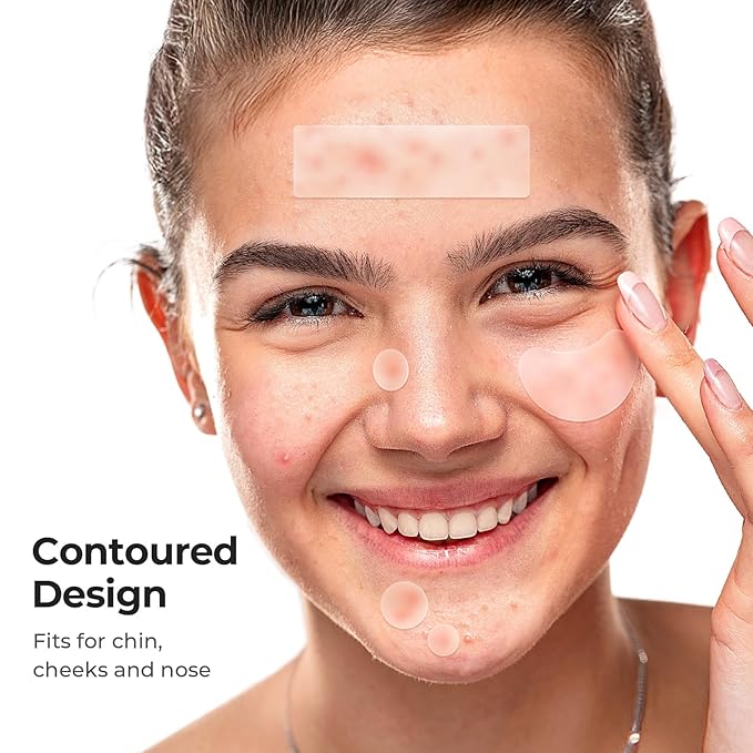 TKTK Large Pimple Patches for Face, XL Acne Patches 60 x 20 mm, Big Hydrocolloid Bandages for Body, Forehead, Chin, Neck Zit Breakouts, Hydrocolloid Patch (Strip, Contoured, Dot 5 Sizes 300 Count)