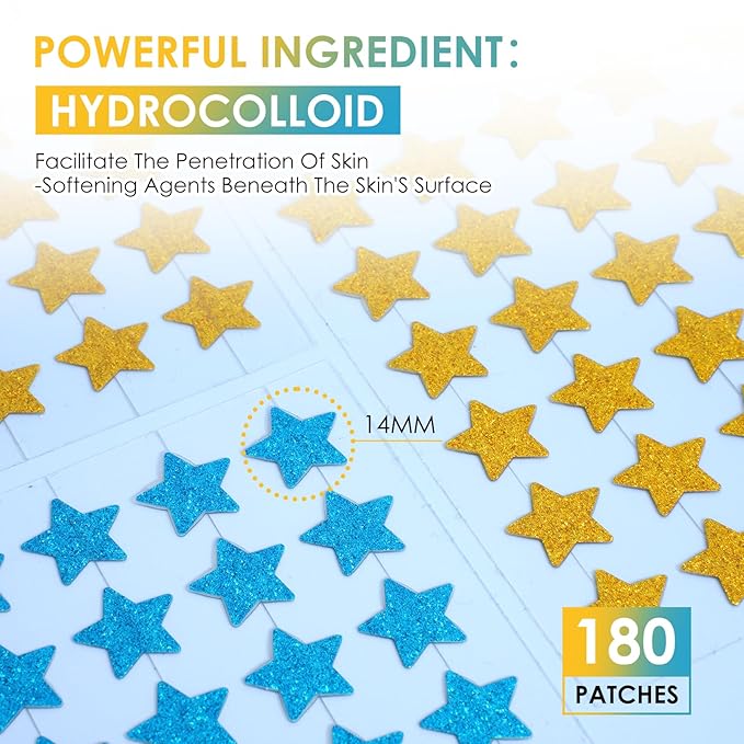 AUSLKA SHINING Star Pimple Patches -Hydrocolloid Patch for Covering Zits and Blemishes, Pimple Patches Cute, Spot Stickers for Face and Skin (180 Count)