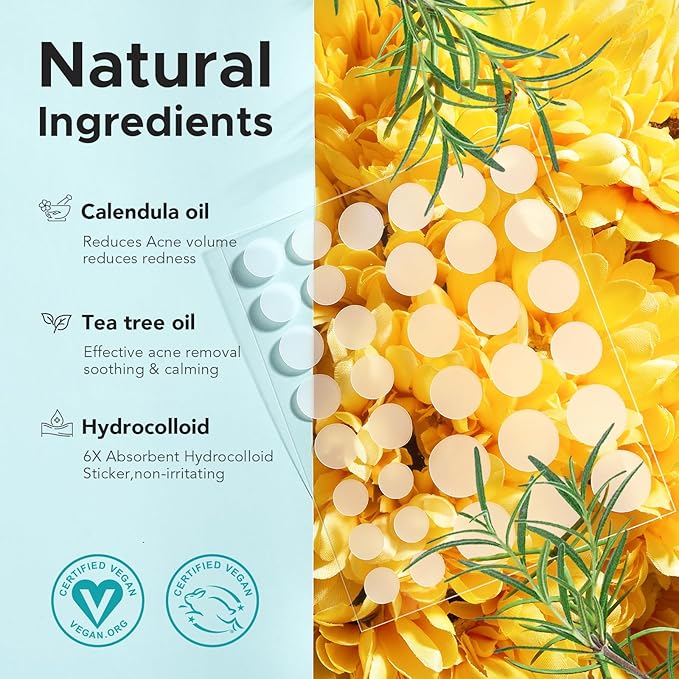 Pimple Patch Acne Patch, 4 Sizes 140 Patches Acne Absorbing Cover Patch, Hydrocolloid Invisible Acne Patches for Face Zit Patch Acne Dots Tea Tree, Calendula Oil
