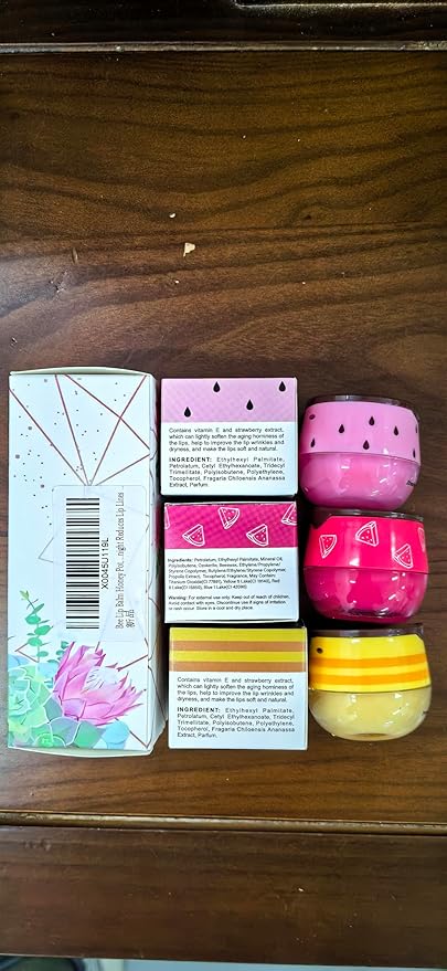 3 PCS Bee Lip Balm Lip Mask Honey Pot,Strawberry&Honey&Watermelon Lip Sleeping Mask,Hydrating Prevention Dry Lip Care,Moisturizing Lip Mask Overnight Reduces Lip Lines