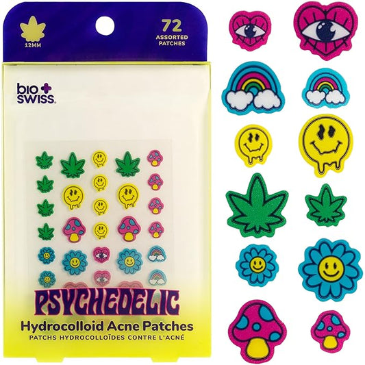 BioSwiss Pimple Patches, Psychedelic Shaped Acne Patch for Zits and Blemishes, Hydrocolloid Spot Stickers for Face and Skin, 72 Count