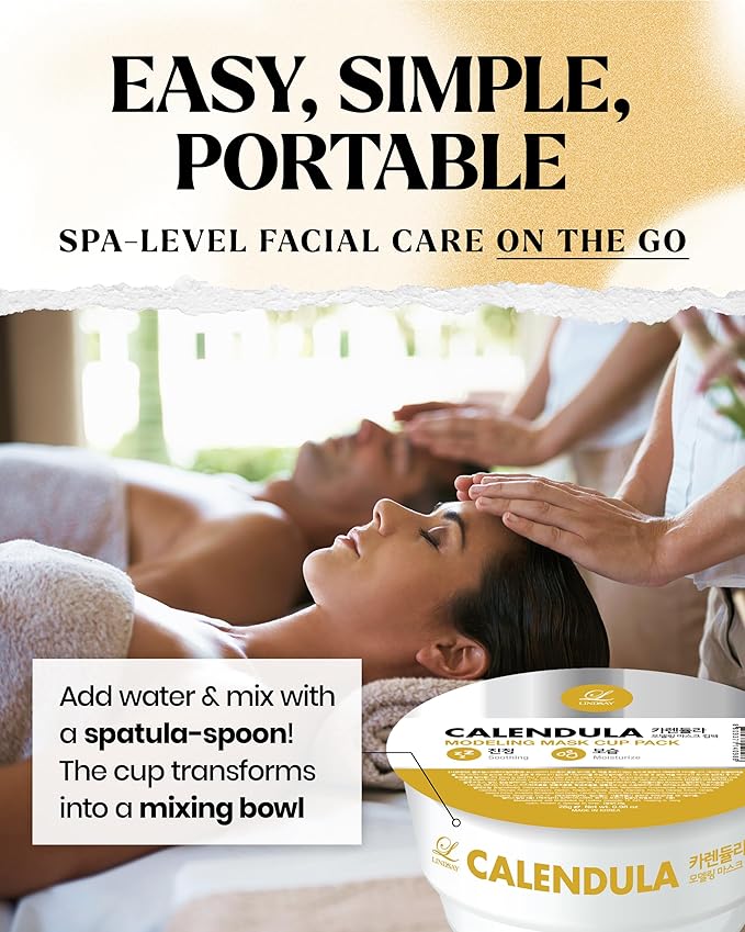 LINDSAY Calendula Modeling Mask Cup Pack - Korean Skin Care Face Mask Modeling Pack – Single-Use Soothing Moisturizing Face Mask w/Spatula Spoon – Spa Facial Peel-off Mask (6 ea, 0.36 lb)