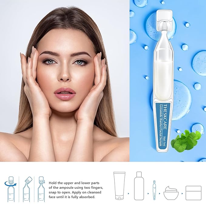 Ceramide Barrier Serum for Face with Hyaluronic Acid,Centella Asiatica & Beta Glucan,Smoothing Facial Serum for Skin Barrier,Redness & Dry Skin,Calming & Hydrating,30 Ampoules