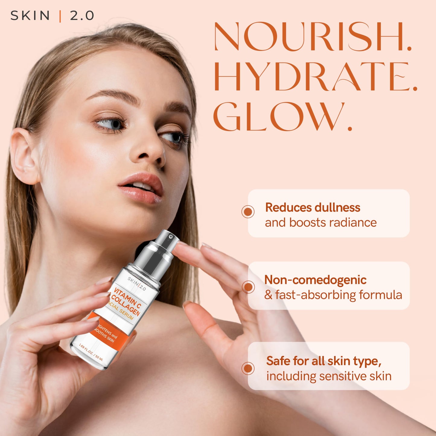 Skin 2.0 Vitamin C Serum - Dermatologist Tested, Anti-Aging & Dark Spot Remover - Brightening, Clean Beauty, Cruelty-Free, Korean Skincare for Glass Skin, All Skin Types - 1.69 Fl. oz