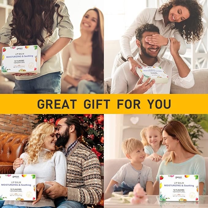 DMSKY 24 Pack Lip Balm, Natural Lip Balm Bulk with Vitamin E and Coconut Oil, Moisturizing Lip Balm for Chapped Lips, Bulk Lip Balm for Women-12 Flavors