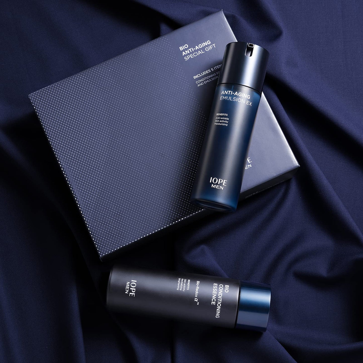 IOPE MEN BIO Anti-aging & Moisturizing Set, Cleanser, Emulsion, Conditioning Essence Serum and Soothing Aftershave, HOMME Korean Skincare by Amorepacific