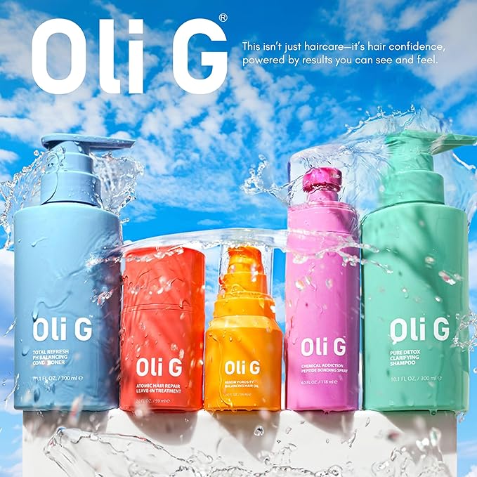 Oli G Atomic Hair Repair Leave In Treatment for Women – Anti Frizz Hair Treatment Cream with Oligopeptides & Botanical Proteins – Conditioning, Moisture & Strengthening Formula - All Hair Types - 4oz