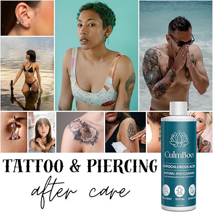 Hypochlorous Acid Spray for Face & Skin - Acne Prone Skin, Eczema, Natural Tattoo Aftercare, Piercing Aftercare Spray, Eye Lash Cleanser, Face Mist Toner, Wound Care Cleanser, 16 Fl Oz 1 Pack