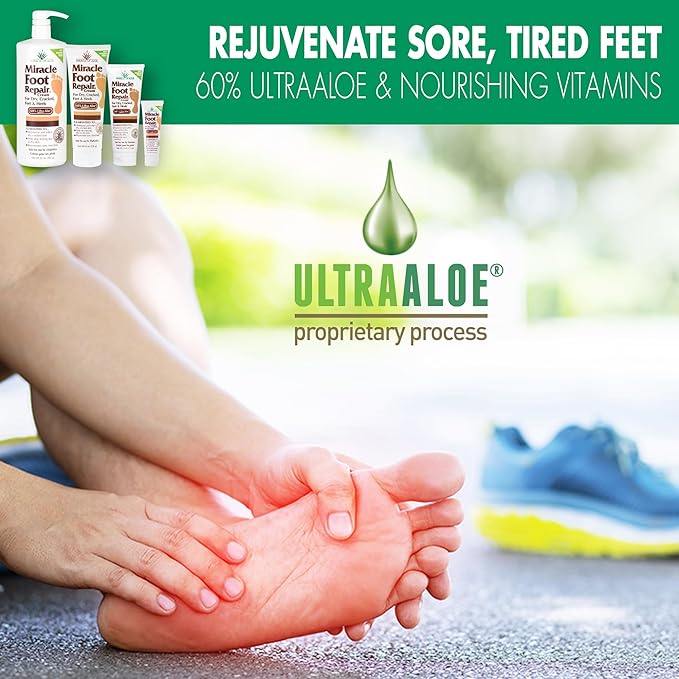 Miracle Foot Repair Cream, 4 oz Repairs Dry Cracked Heels and Feet, Diabetic-Safe, 60% Pure Ultra Aloe Moisturizes, Softens, and Repairs, Relief from Discomfort of Ingrown Toenails (2-Pack)