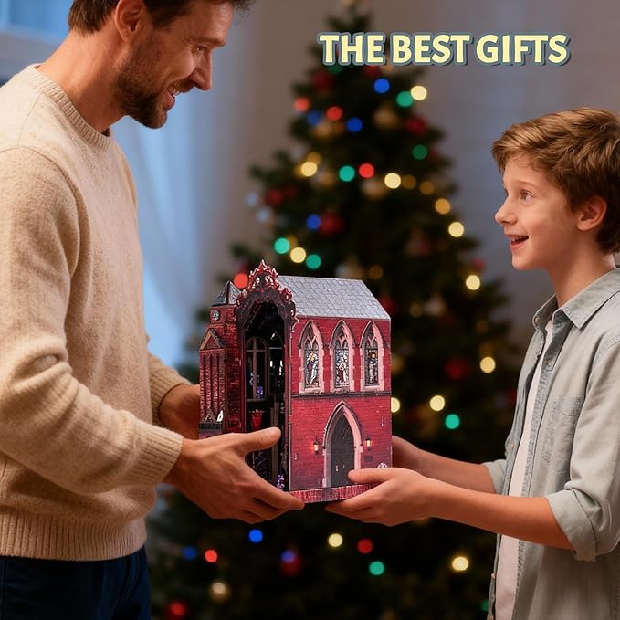 Book Nook Kit, DIY Miniature House Dollhouse Crafts Kit for Adults and Teens, Magic Castle 3D Wooden Puzzle Booknook Build Bookshelf Decor, Gifts for Family and Friends(Arcane Sprire)