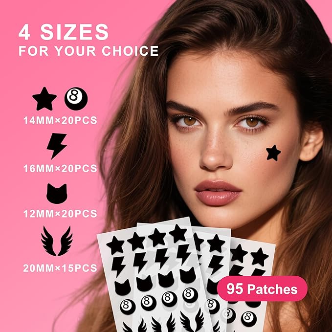 Pimple Patches,Acne Patches,Pimple Patches for Face,Acne Absorbing Cover Patchs,Black Star & Wing Shaped,Salicylic Acid & Tea Tree Oil,Hydrocolloid Pimple Patches(95 Count)