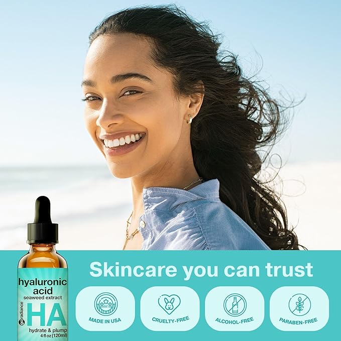 Double Size (4OZ) Hyaluronic Acid Serum for Face 3.5%, Hyaluronic Acid Moisturizer, Hydrating Serum for Face, Moisturizing Hyaluronic Acid Serum with Seaweed and Chamomile, Glow Face Serum for Women