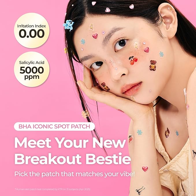 BHA Iconic Spot Patch - Hydrocolloid Patches with 5,000ppm Salicylic Acid - Day & Night Zit Patch for Targeted Sebum Care & Stylish Wear (36 EA)