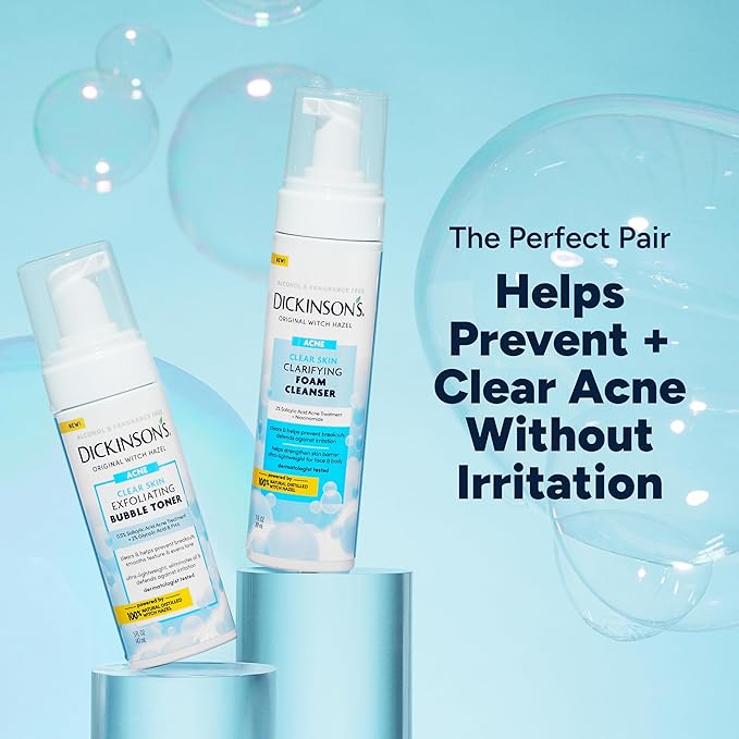 Dickinson's Witch Hazel Acne Foam Cleanser with 2% Salicylic Acid, Niacinamide & Tea Tree | Alcohol-Free, Fragrance-Free | Gentle Daily Face Wash for Clear Skin | 7 Fl Oz