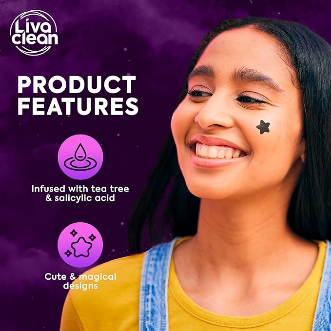 LivaClean 250CT Black Star Pimple Patches Midnight Magic w/Salicylic Acid & Tea Tree Oil - Pimple Patches for Face, Hydrocolloid Acne Patch, Cute Face Stickers, Zit Patch