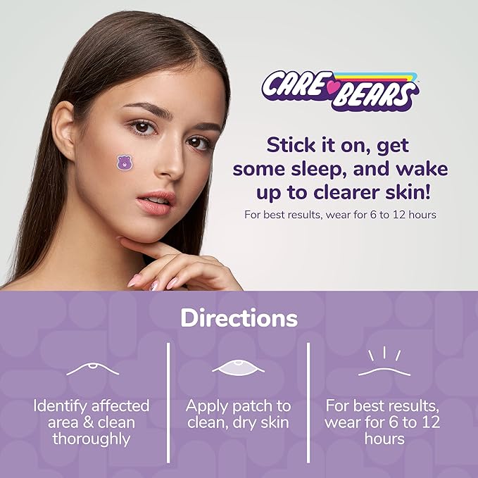 BioSwiss Pimple Patches, Care Bears Printed Acne Patch for Zits and Blemishes, Hydrocolloid Spot Stickers for Face and Skin, 72 Count