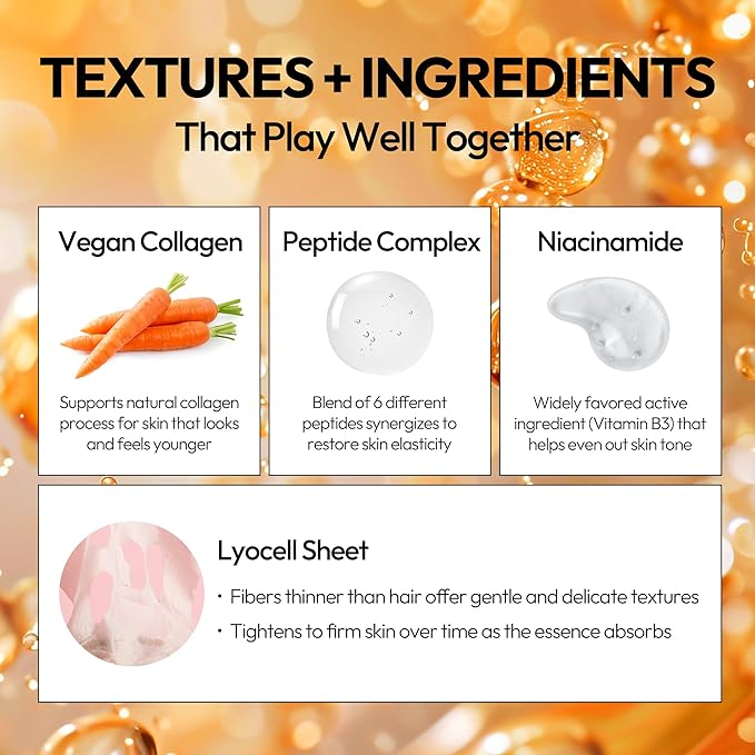 LAPCOS Super Collagen Sheet Mask – Hydrating Face Masks w/Peptide Complex, Vegan Collagen, Niacinamide & Hyaluronic Acid – Revitalizing & Firming Korean Skincare Paraben-Free, Cruelty-Free (10 Pack)