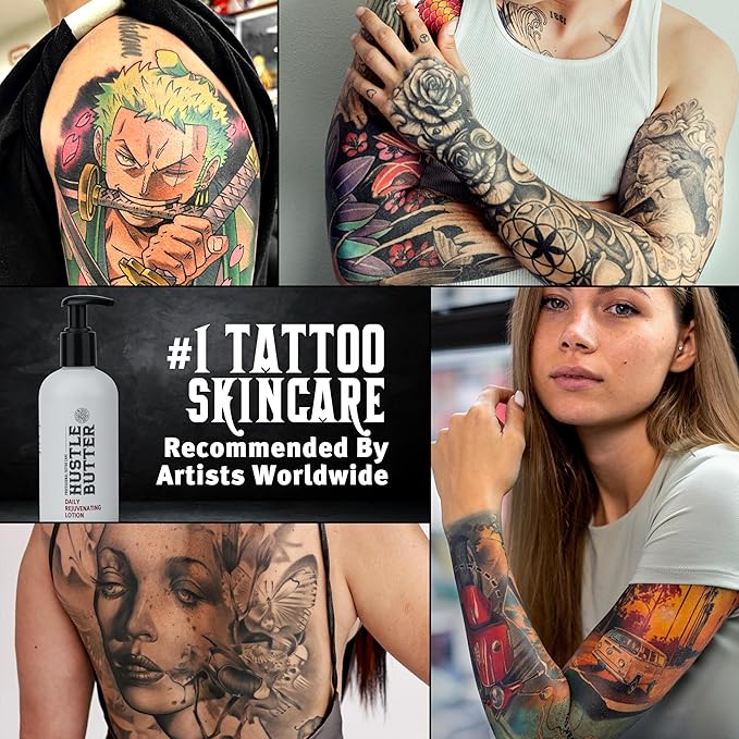 Hustle Butter Tattoo Aftercare - Daily Moisturizing Lotion - Naturally Derived Vegan Cruelty Free - Everyday All Over Use for Tattoos - 9 fl oz