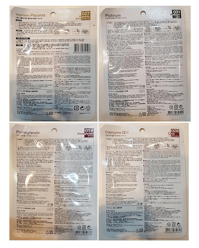 DERMAL Korean Collagen Face Mask – Hydrating & Soothing Sheet Mask with Panthenol – Hypoallergenic Calming Moisture Care for All Skin Types – 24 Combo Pack