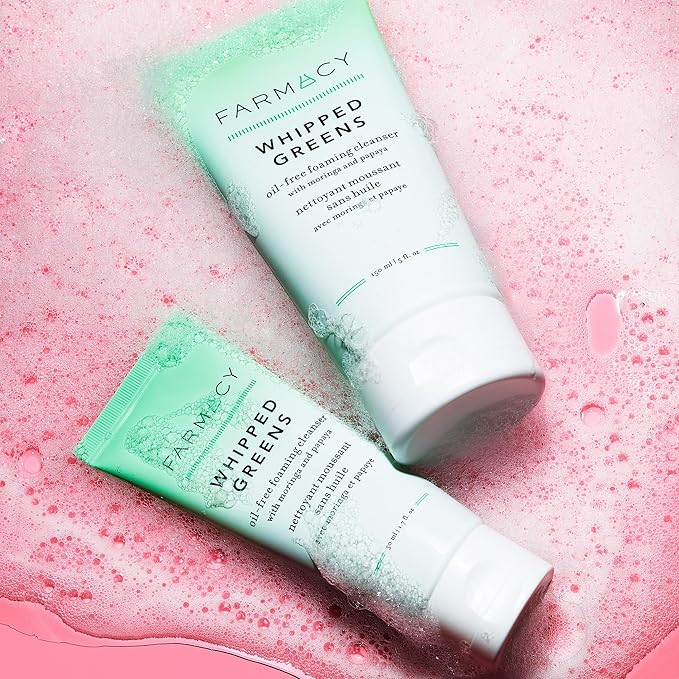 Farmacy Foaming Face Wash for Oily Skin - Whipped Greens Oil-Free Gentle Facial Cleanser + Exfoliator - Infused with Green Clay to Remove Impurities, Control Oil + Maintain Skin Hydration (150ml)