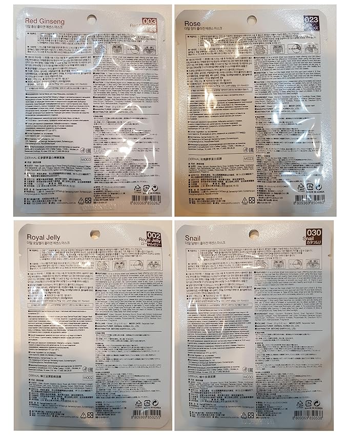 DERMAL Korean Collagen Face Mask – Hydrating & Soothing Sheet Mask with Panthenol – Hypoallergenic Calming Moisture Care for All Skin Types – 24 Combo Pack