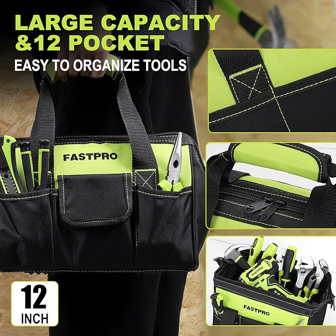 FASTPRO 232-Piece 20V Cordless Lithium-Ion Drill Driver & Home Tool Set, Household Repairing Tools Kit with Drill, 12-Inch Wide Mouth Storage Bag, Green