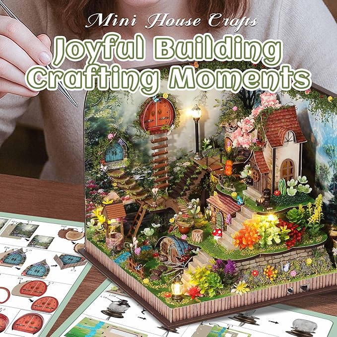Kisoy DIY Miniature House Kit, Tiny House Building Kit with Furniture and LED Light for Adults and Teens, DIY Mini House Craft Kit, Decorations/Gifts for Family and Friends (Whispering Woods)