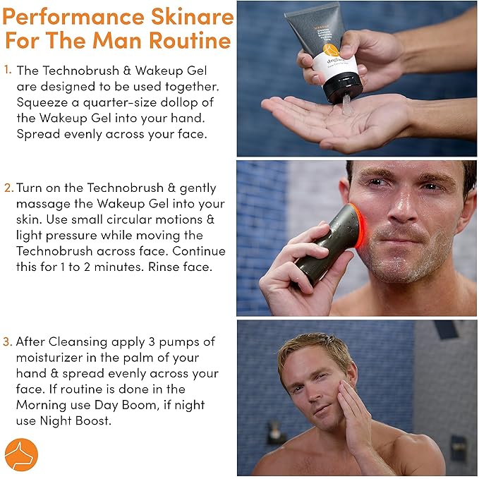 Dogface Deluxe Kit – Men’s Red Light Facial Brush with Silicone Bristles, Hyaluronic Acid, Retinol Night Serum, Technobrush, Wakeup Gel, Day Boom, Night Boost - Free Shower Caddy