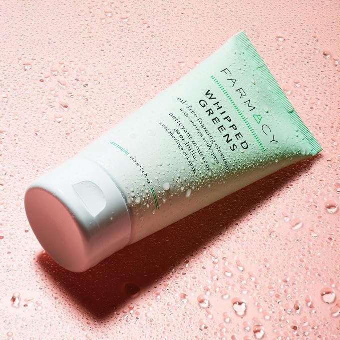 Farmacy Foaming Face Wash for Oily Skin - Whipped Greens Oil-Free Gentle Facial Cleanser + Exfoliator - Infused with Green Clay to Remove Impurities, Control Oil + Maintain Skin Hydration (150ml)