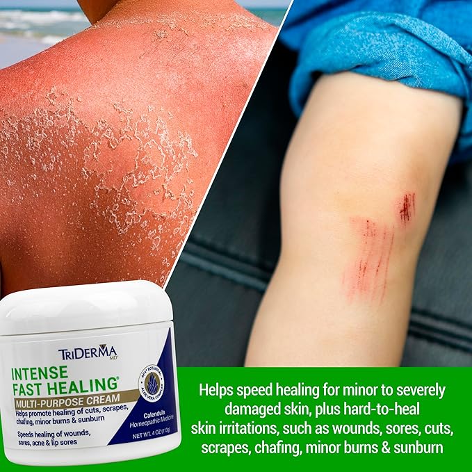 TriDerma Intense Fast Healing Cream, Decreases Healing Time for Minor Irritations, Rashes, Wounds, Cuts, Scrapes, Value Pack of 2-4 Ounce Jars