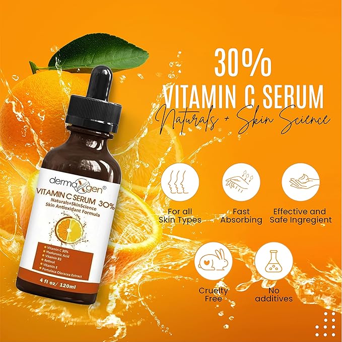 Vitamin C Serum with Pure Retinol, Hyaluronic Acid, & Organic Anti-Aging Formula - 4 Fl Oz