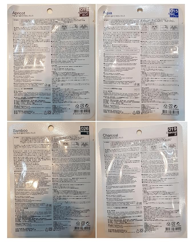 DERMAL Korean Collagen Face Mask – Hydrating & Soothing Sheet Mask with Panthenol – Hypoallergenic Calming Moisture Care for All Skin Types – 24 Combo Pack