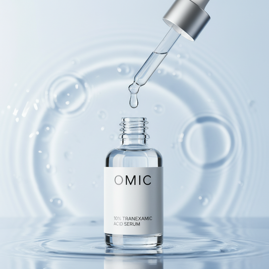 OMIC 10% Tranexamic Acid Serum — natural brightening serum with Hyaluronic Acid and Glycerin for fading dark spots and evening out skin tone.