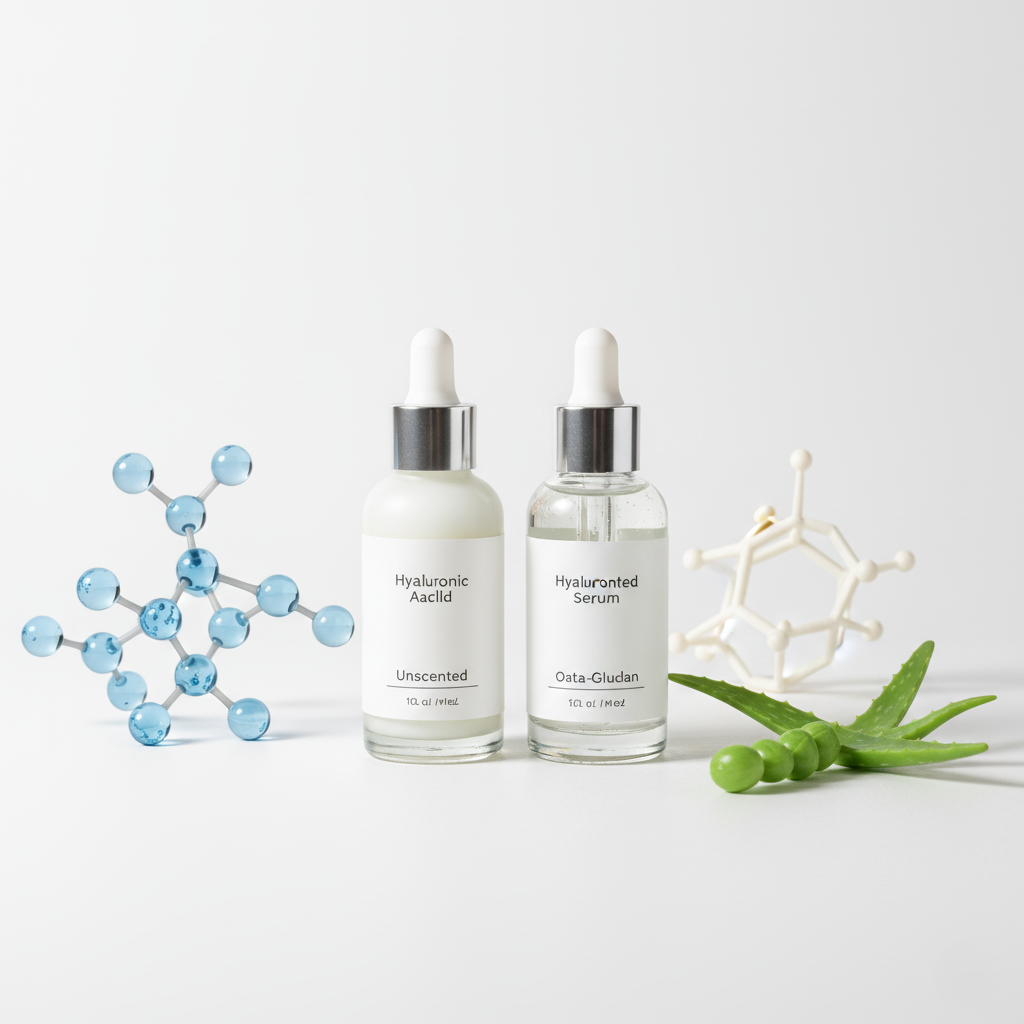 Serenity Skin Fragrance-Free Essentials with oat extract, aloe vera, and hyaluronic acid, showcasing gentle skincare for sensitive and acne-prone skin