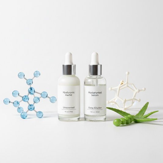 Serenity Skin Fragrance-Free Essentials with oat extract, aloe vera, and hyaluronic acid, showcasing gentle skincare for sensitive and acne-prone skin