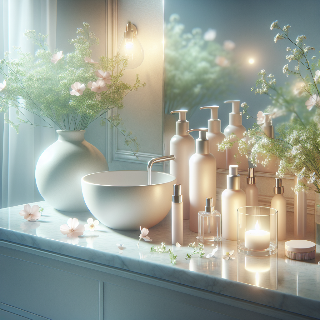 A soothing spring-inspired scene with gentle SerenitySkin products and soft natural light, evoking sensitive skin renewal.