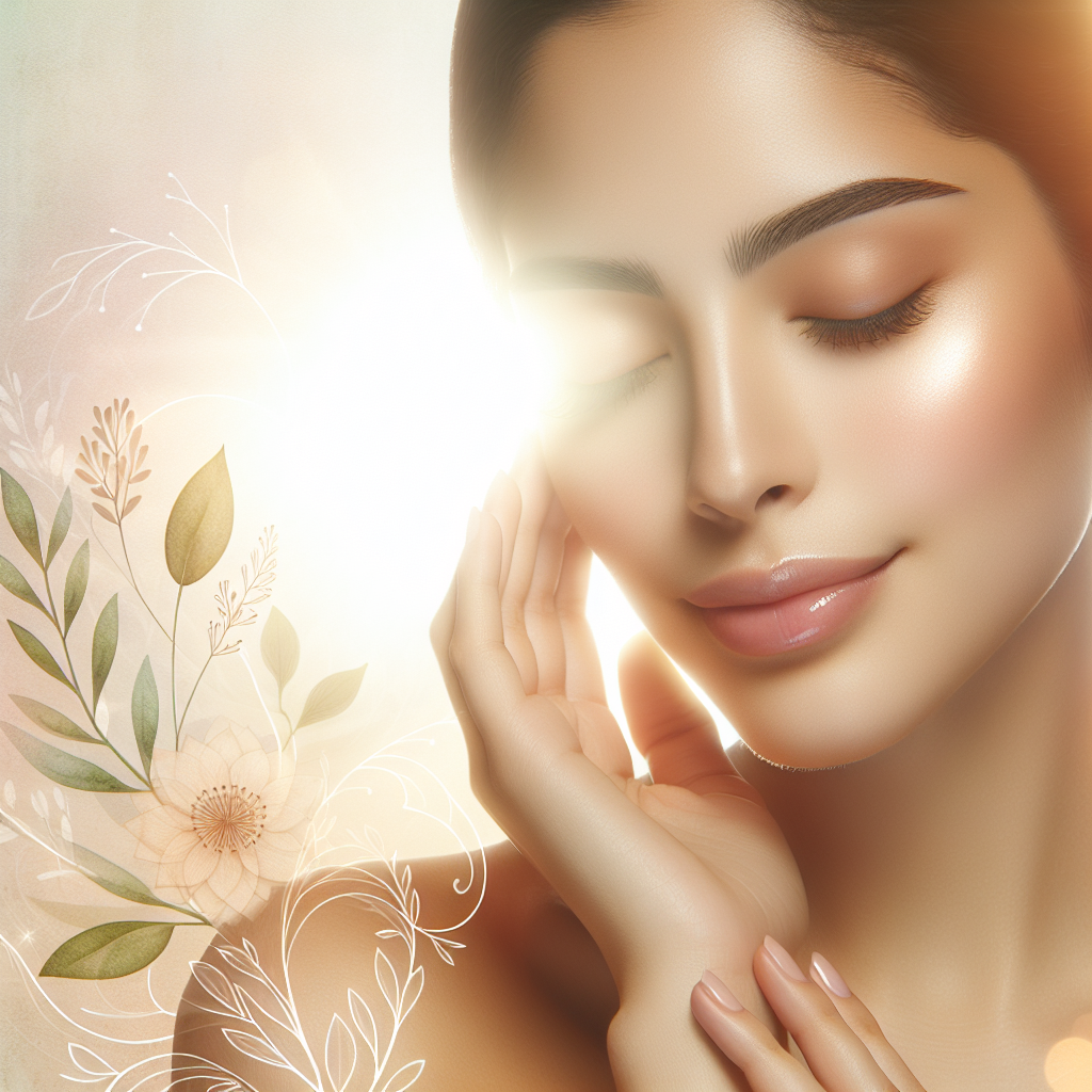 A peaceful woman with radiant, sensitive skin enjoying gentle springtime light, capturing the spirit of calm and renewal.