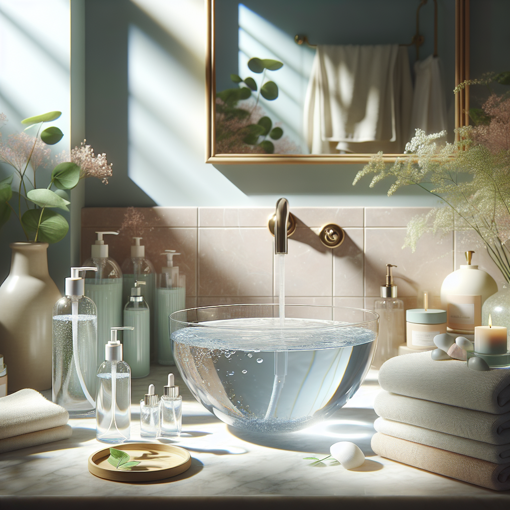 A soft, calming spring-inspired skincare setting featuring gentle, clean beauty products for sensitive skin renewal.