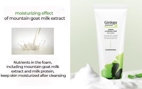 CHARMZONE Ginkgo Natural Cleansing Foam – Hydrating Daily Facial Cleanser | Creamy Botanical Foam for All Skin Types | Korean Skincare for Fresh & Nourished Skin (6.09 fl oz / 180 ml)