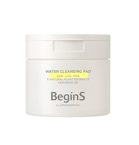 Begins by JUNGSAEMMOOL Water Cleansing Pad 70 Pads 6.08 Fl Oz, Vegan Hydrating Facial Pads for Gentle Makeup Removal and Pore Care, Mild Exfoliating Toner Pad for Smooth Skin, Korean Skincare