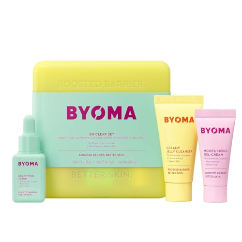 BYOMA So Clear Set - Barrier Repair Skincare Set for Acne Prone Skin - Creamy Jelly Cleanser, Clarifying Face Serum & & Gel-Cream Moisturizer - Unclogs Pores, Targets Blemishes - 30ml, 15ml, 15ml