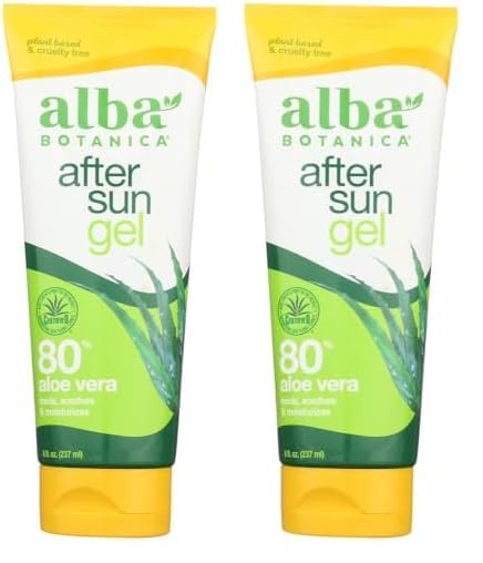 Alba Botanica Aloe Vera Gel for Skin, Cooling After Sun Treatment for Face and Body, Made with Purity Certified 80% Aloe Vera Gel Formula, 8 fl. oz. Tube (Pack of 2)