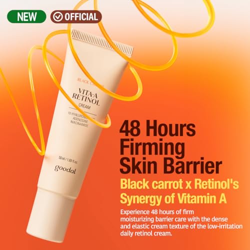 GOODAL Black Carrot Retinol Cream 1.69 fl.oz (50ml) – Beginner Friendly Korean Skin Care Moisturizer with Retinol, Niacinamide, Pore minimizer – 48H Lasting Hydration, Anti-Aging, Daily Cream