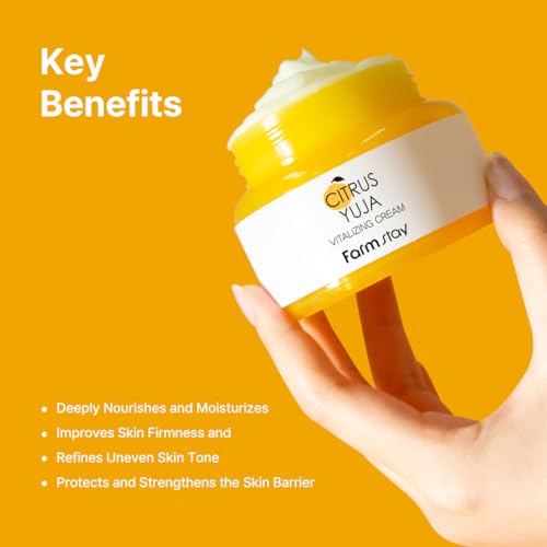 FARMSTAY Citrus Yuja Vitalizing Cream – Vitamin C Facial Moisturizer with Niacinamide for Dry & Sensitive Skin, Skin Barrier Repairing & Wrinkle Care, Korean Skincare, for Women & Men 3.52 oz.