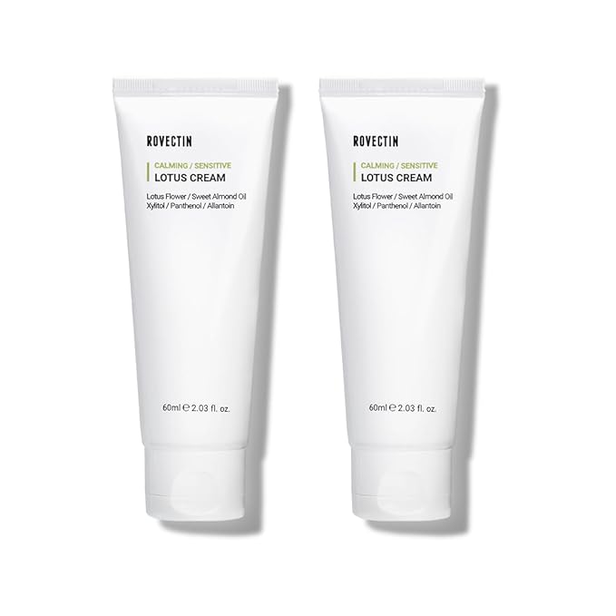 ROVECTIN Calming Lotus Water Cream - Lightweight Face Moisturizer for Oily, Combination Skin | 75% Lotus Water Extract For Skin Purifying, Anti-Aging | Vegan Korean Skincare (2.1 fl.oz) [2 Pack]