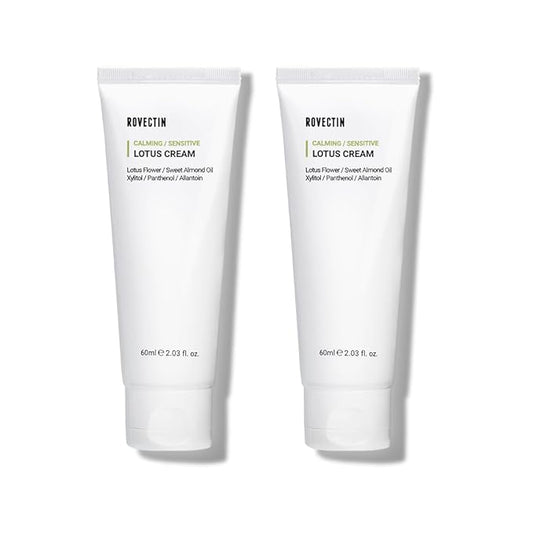 ROVECTIN Calming Lotus Water Cream - Lightweight Face Moisturizer for Oily, Combination Skin | 75% Lotus Water Extract For Skin Purifying, Anti-Aging | Vegan Korean Skincare (2.1 fl.oz) [2 Pack]